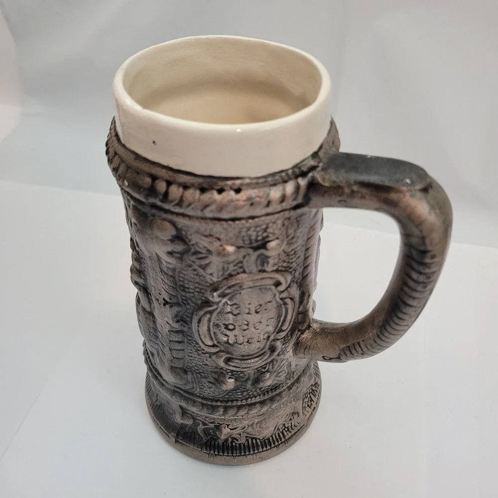 Vintage 1981 Beer Stein Silver Relief‎ German Bier Oder Wein Tankard Mug